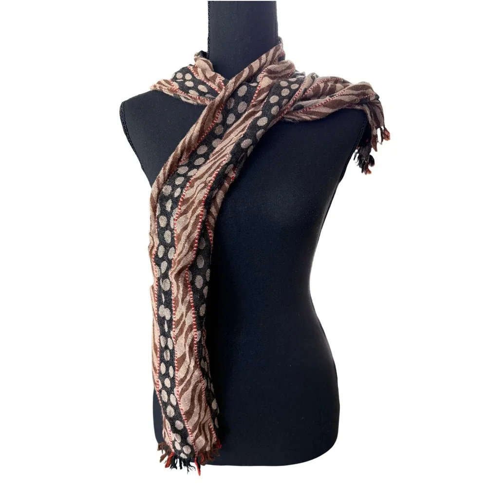 Liz Claiborne Scarf Womens OS Brown Black Eclectic Bohemian Neutral Artsy Soft‎